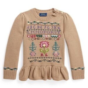 Ralph Lauren Intarsia-Knit Wool-Blend Peplum Sweater Girls size 6